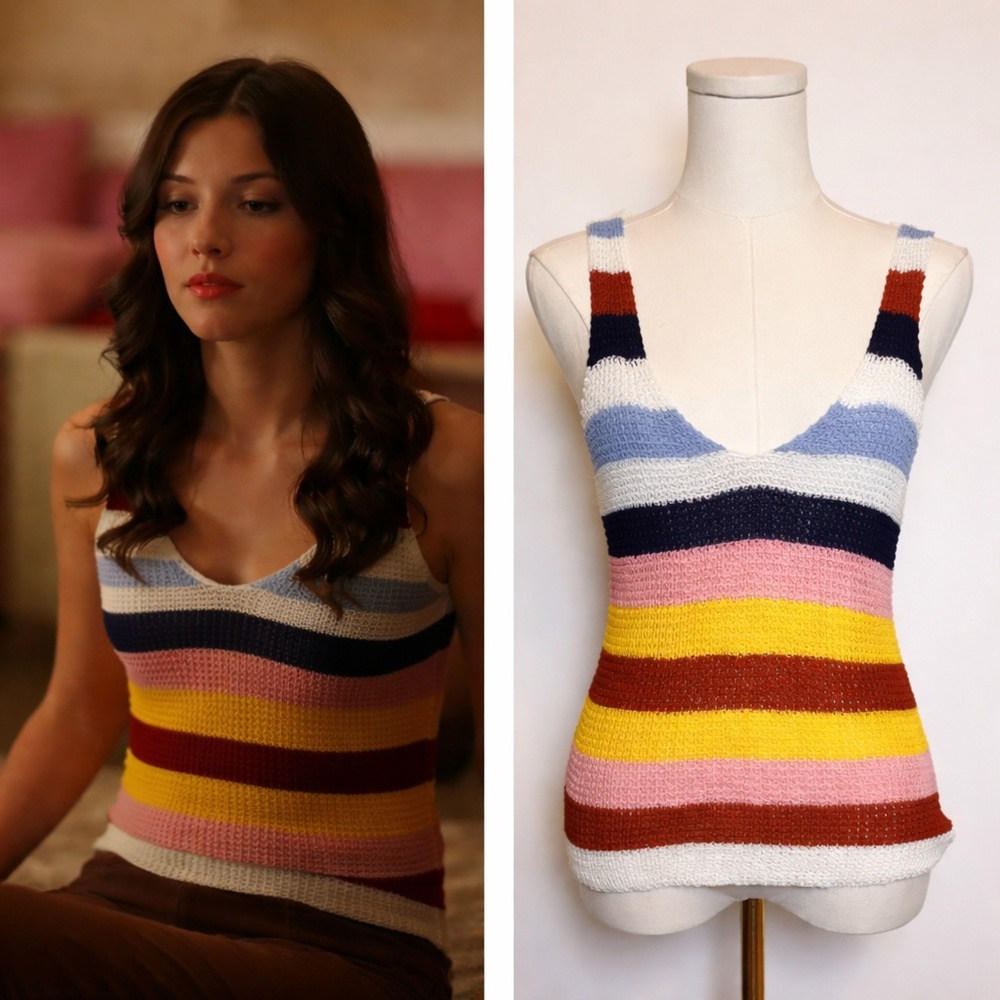 Derek Heart Y2K Crochet Striped Tank Top Fitted Small Festival Soft Girl ASO
